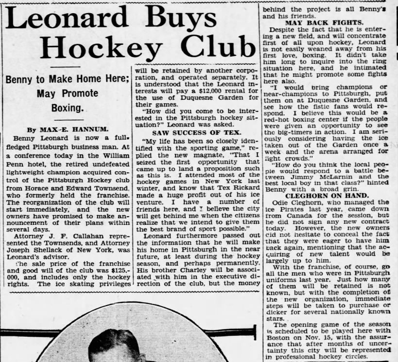 Horace and Edward Townsend sell NHL's Pittsburgh Pirates
