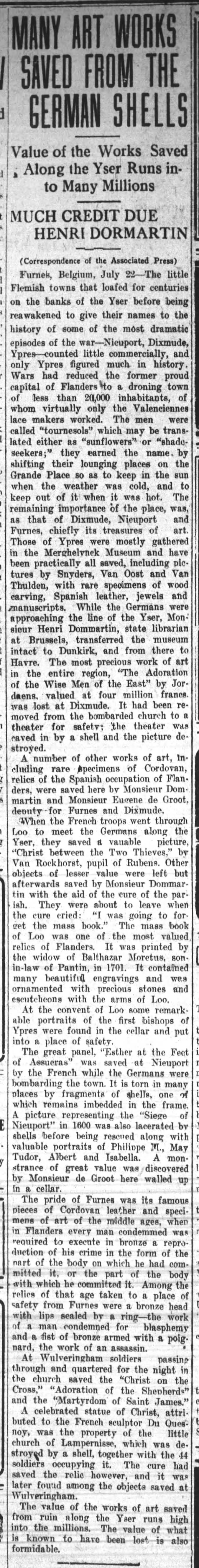 Dommartin saves Belgian art  W-S Journal 24 July 1915 Page 8