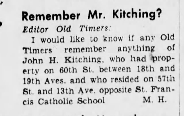 August 7, 1941 - John H. Kitching (someone looking for him)