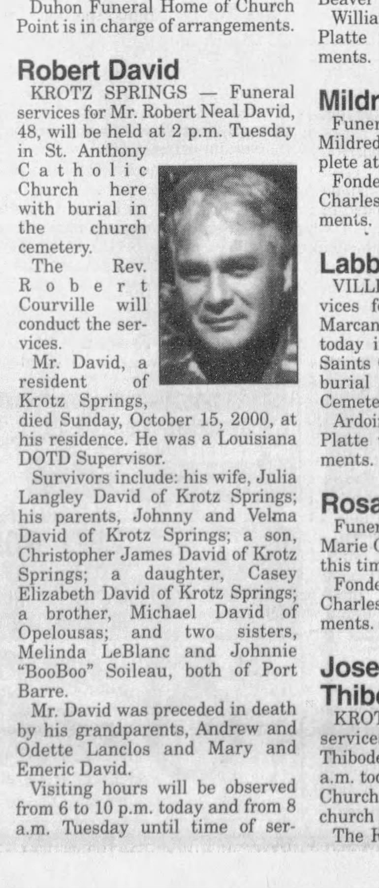 Robert David obituary