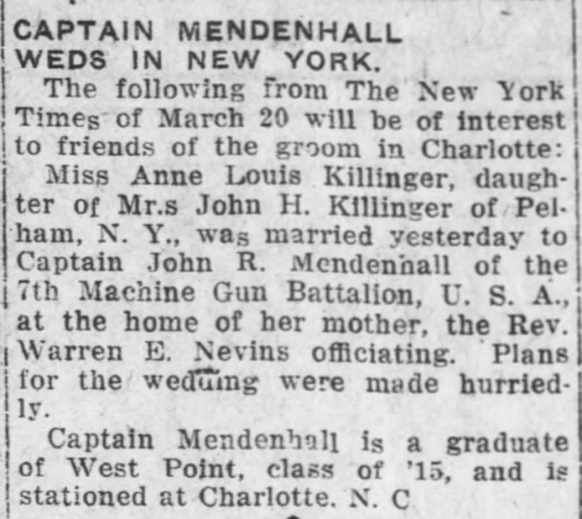 Marriage of Mcndenhall / Killinger