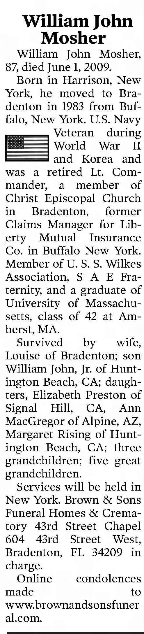 Obituary for William John Mosher (Aged 87)