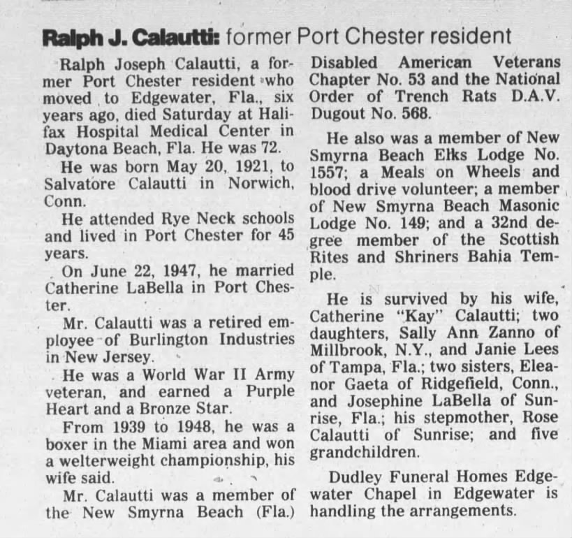 Obituary for Ralph Joseph Calautti (Aged 72)