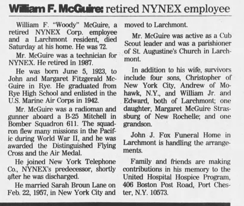 Obituary for W ESam F McGuire (Aged 72)