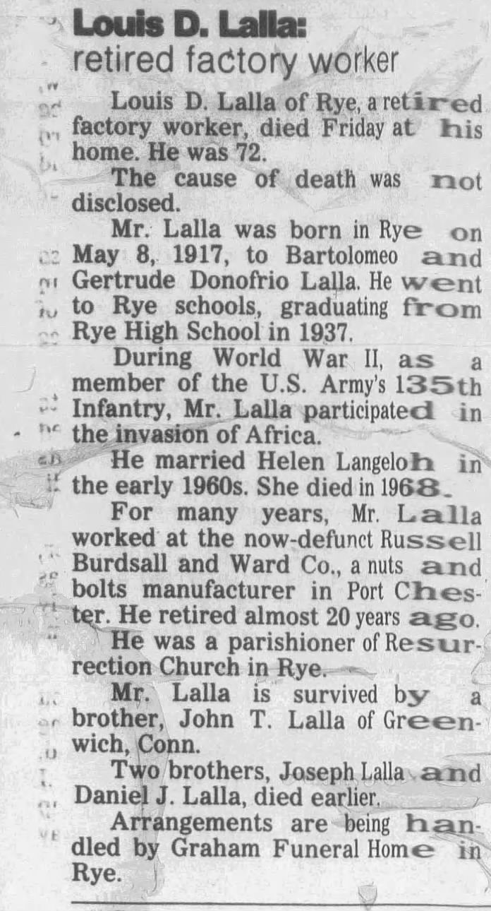 Obituary for Louis D. Dl LaBas