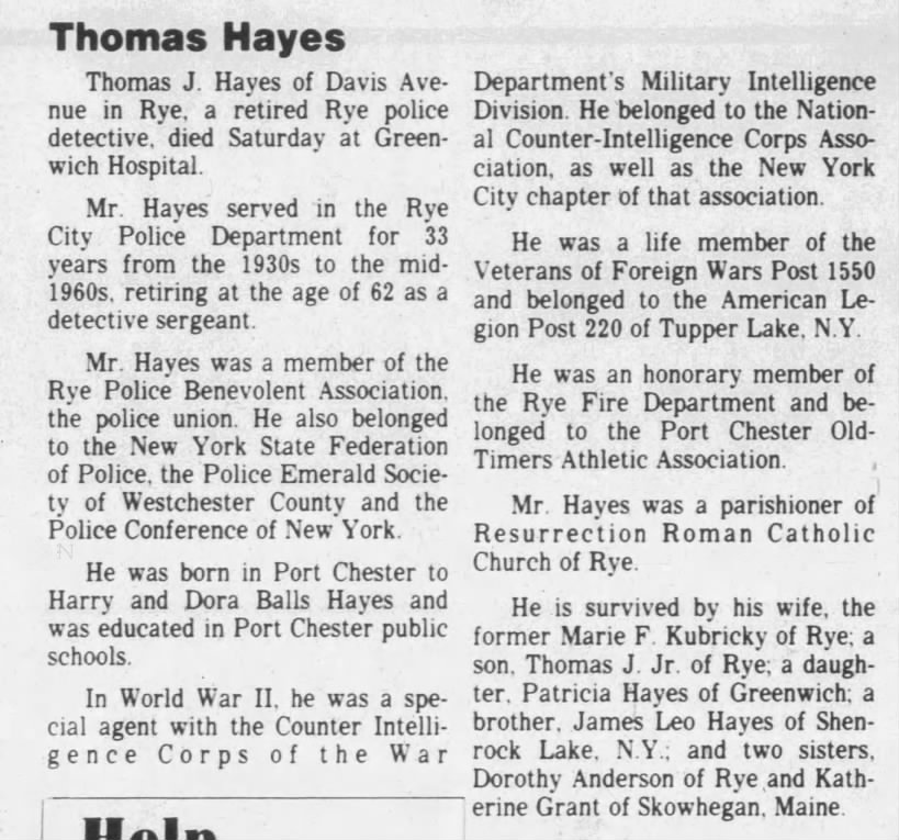 Obituary for Thomas J. Hayes (Aged 62)