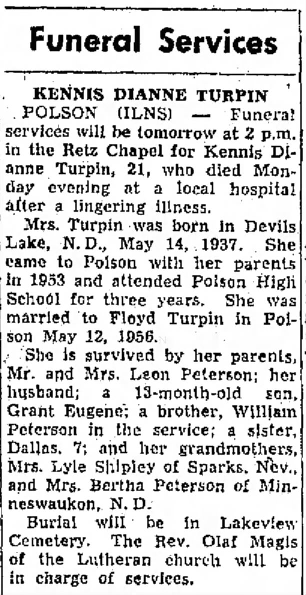 Kennis Diane Peterson Turpin Obituary-1958