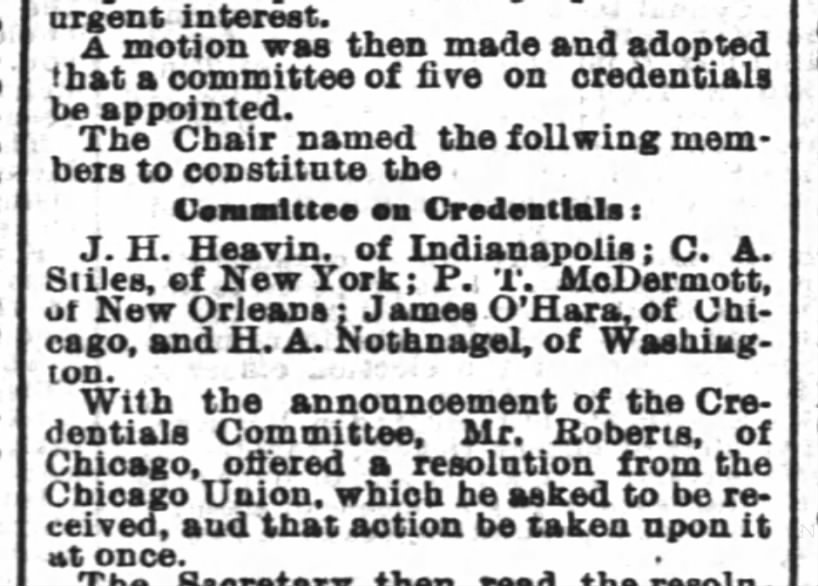 J.H. Heavin - Credentials Committee 1884