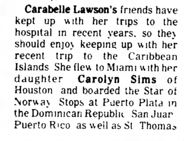 Caribella Heavin and daughter Carolyn Lawson - Caribbean trip