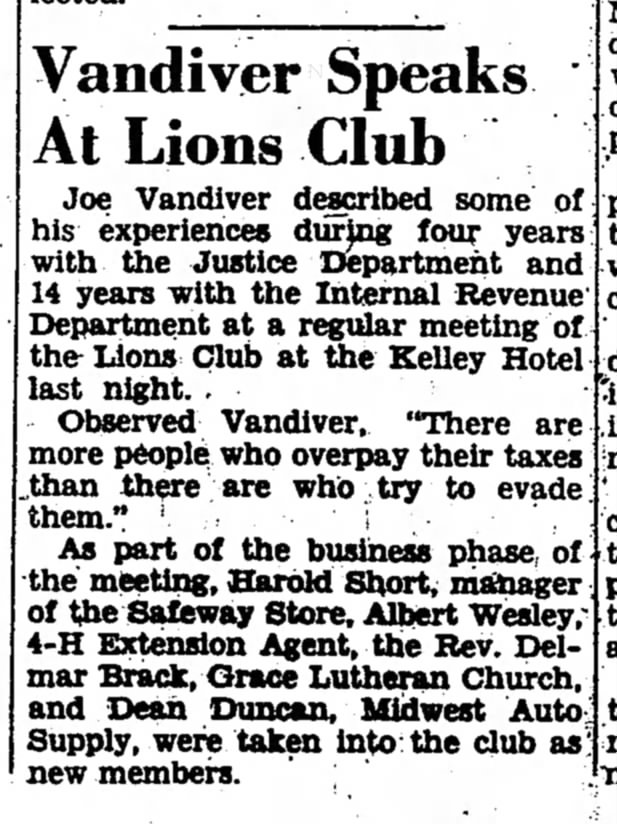 Dean Duncan - joins Lions Club 1953
