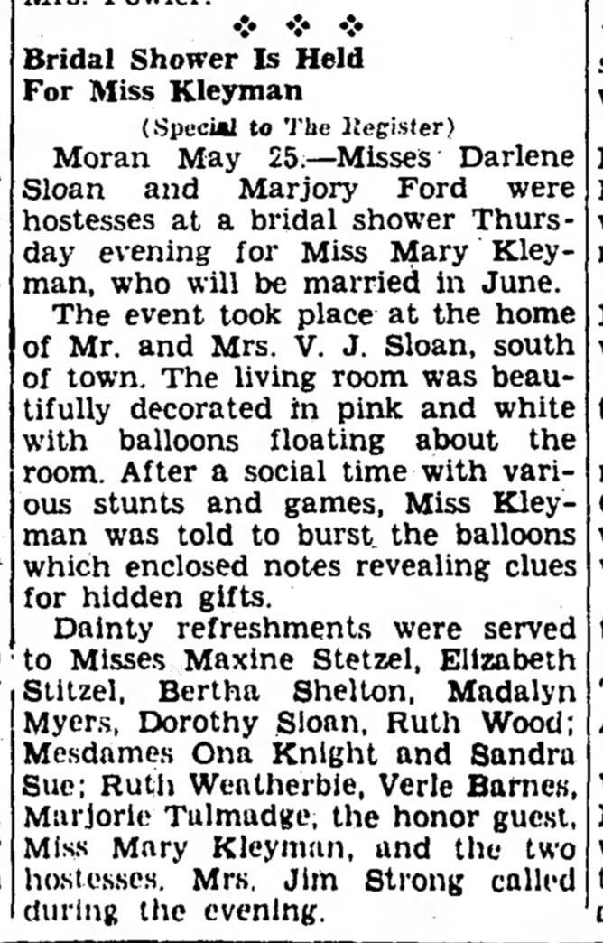 Mary Kleyman - bridal shower 1940