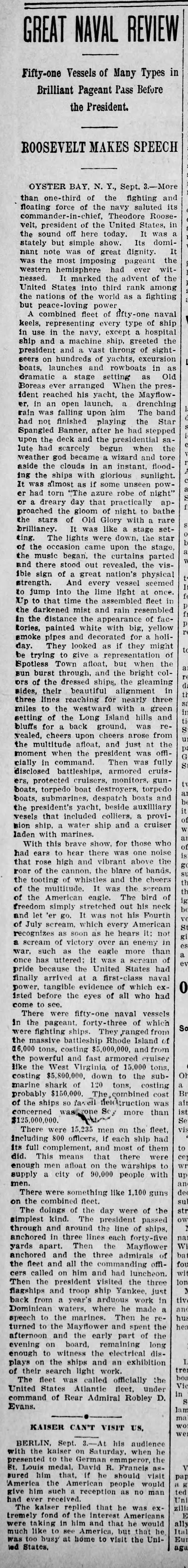 Naval Review in 1906, TR Speaks
