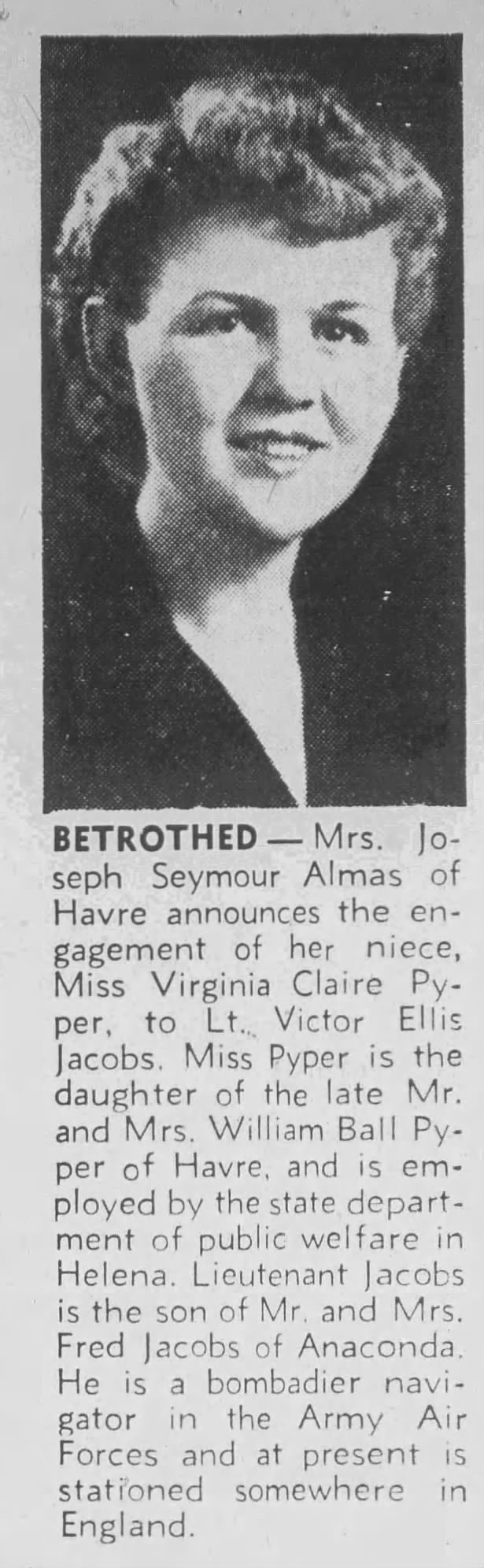 Victor engagement in Butte paper Montana Standard 18 Jun 1944