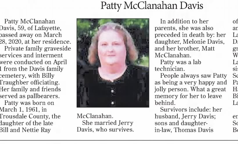 Obituary for Patty Mc Clanahan Davis