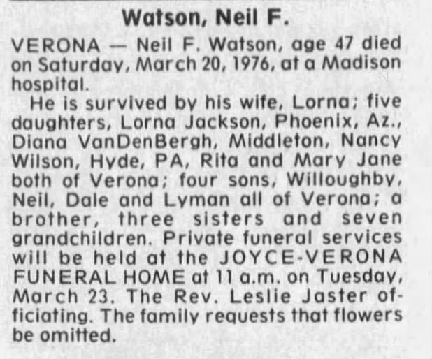 Obituary for Neil F. Watson (Aged 47)