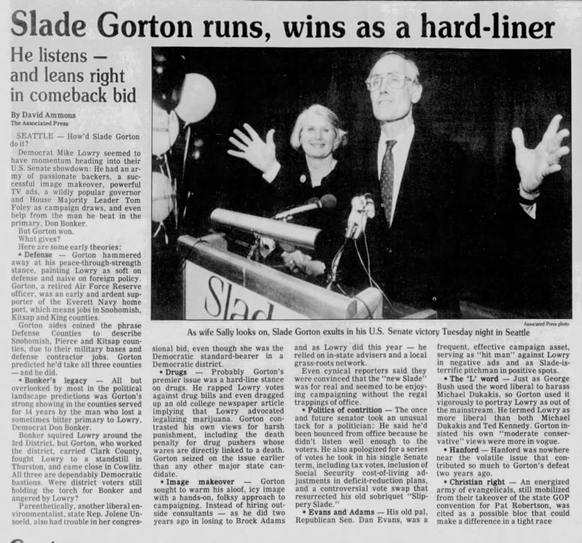Slade Gorton runs, wins as a hard-liner