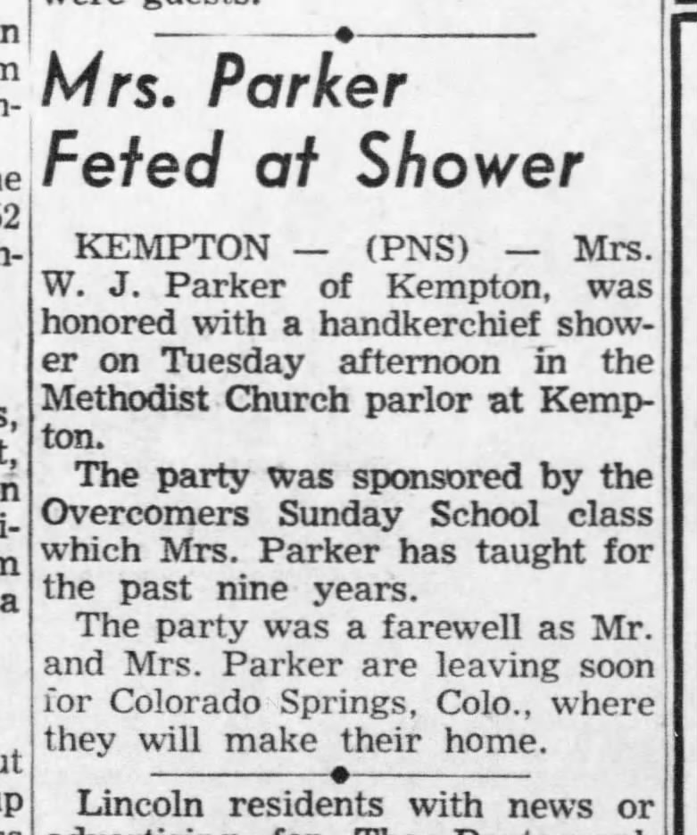 Kempton - Parkers move to Colorado - Jun 1952