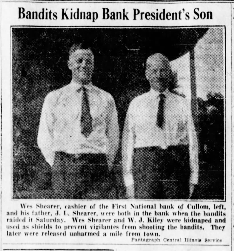 Cullom - Wes Shearer and W. J. Kiley kidnapped - Jun 3, 1933