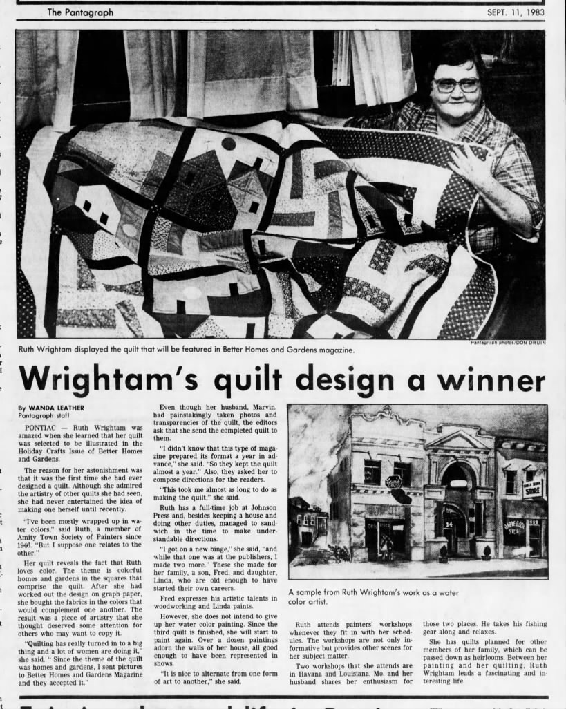 Pontiac - Ruth Wrightam and her Winning Quilt - Sept 1983