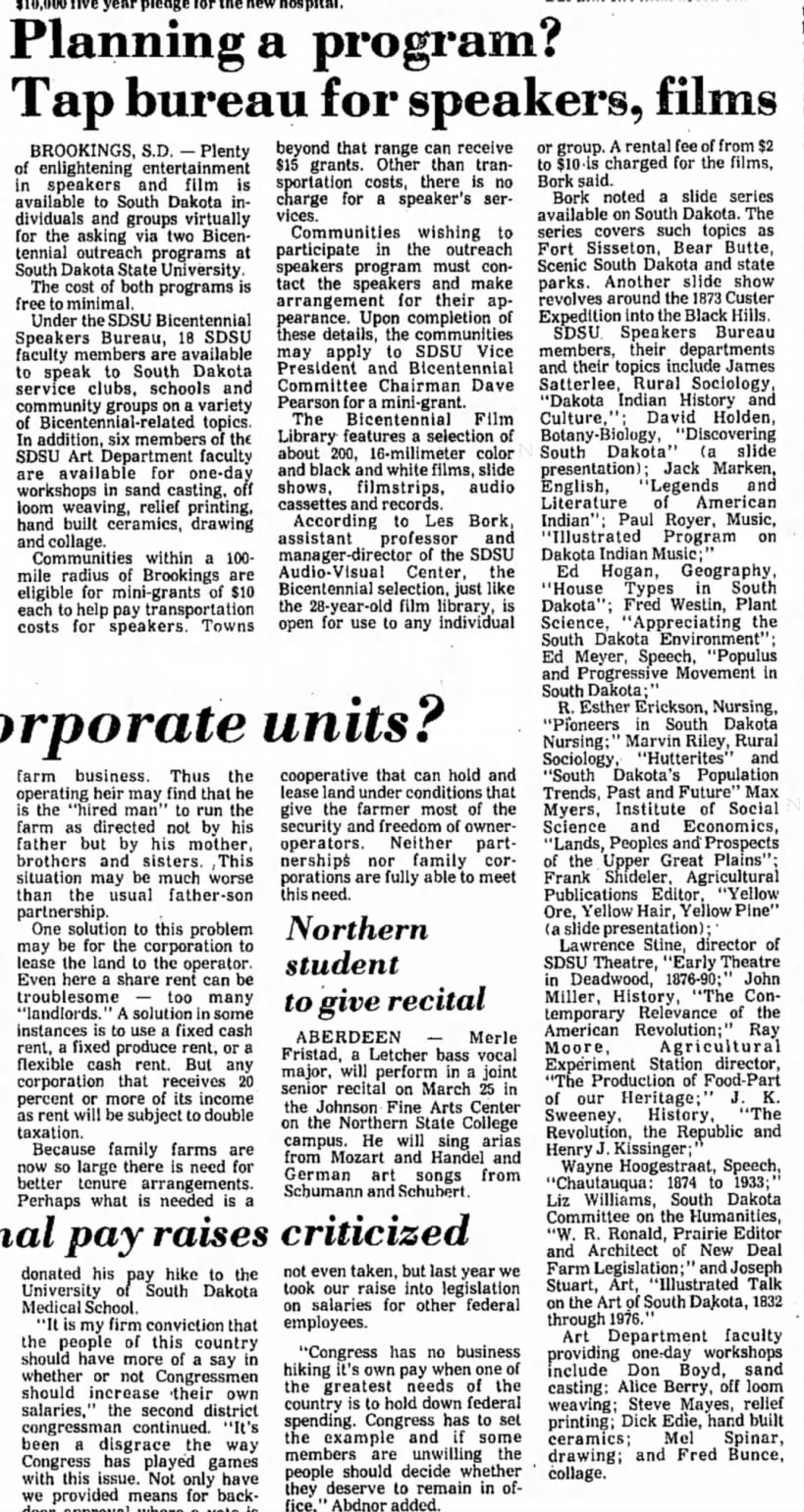 Brookings speakers bureau, The Daily Republic, 23 Mar 1976