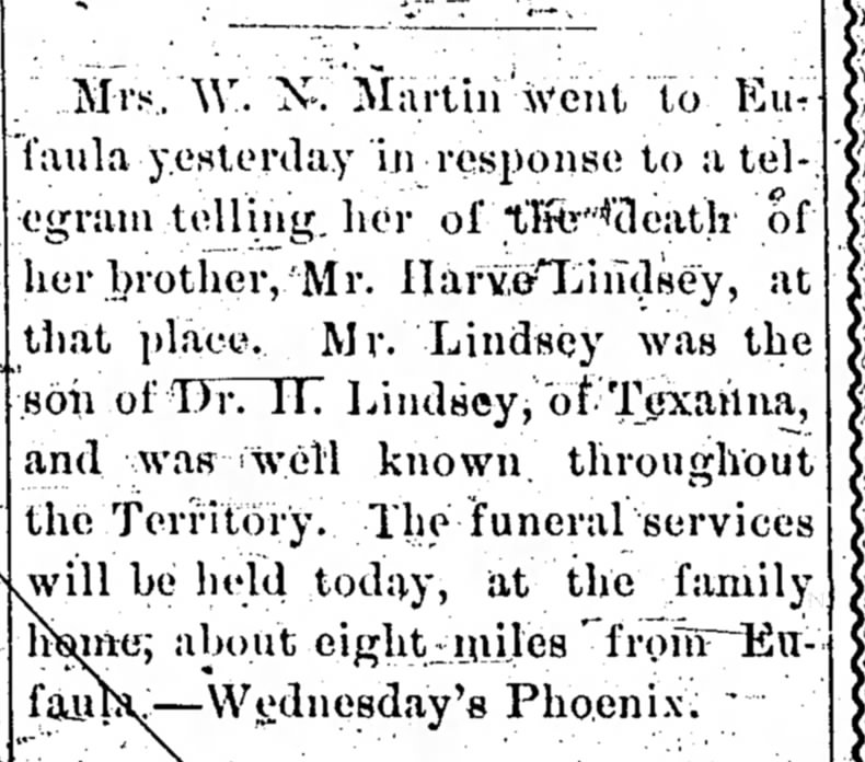 Harvey Lindsey (son of Dr. Lindsey) Obit 1904