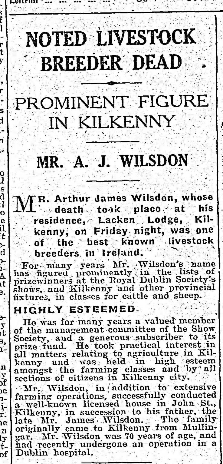 A.J. Wilsdon's obit - Sunday Independent-Dublin, Ireland-July 19, 1936