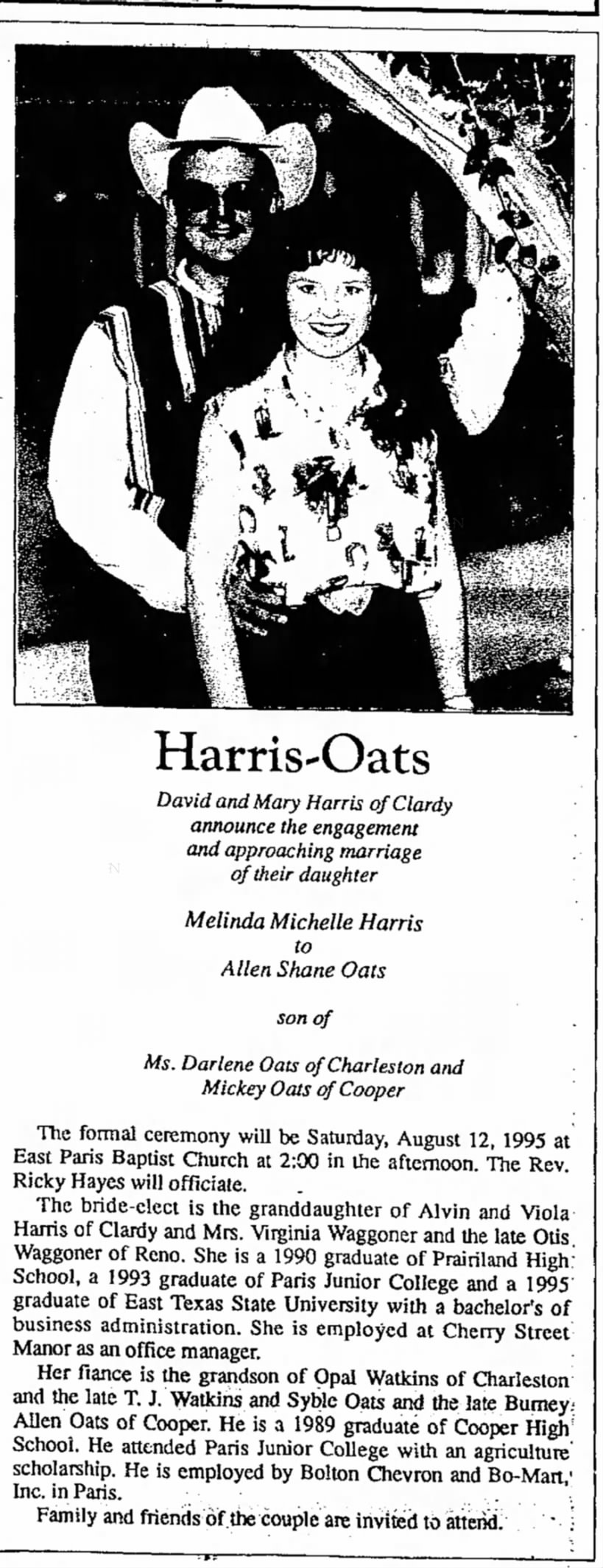 1995 Harris Oats engagement