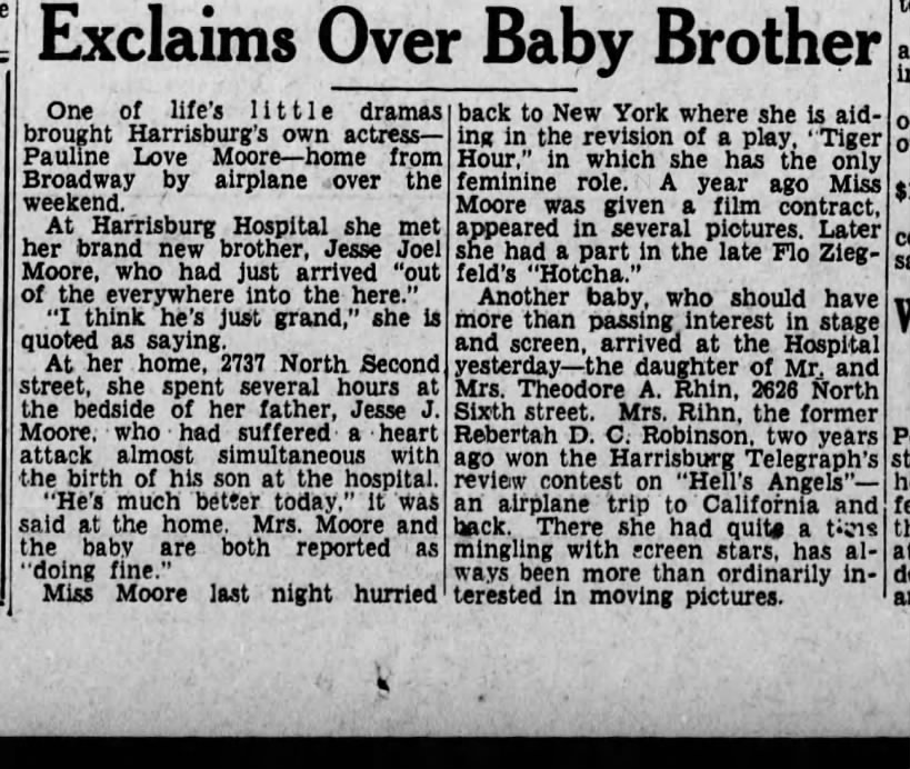 Pauline Moore's brothers birth
