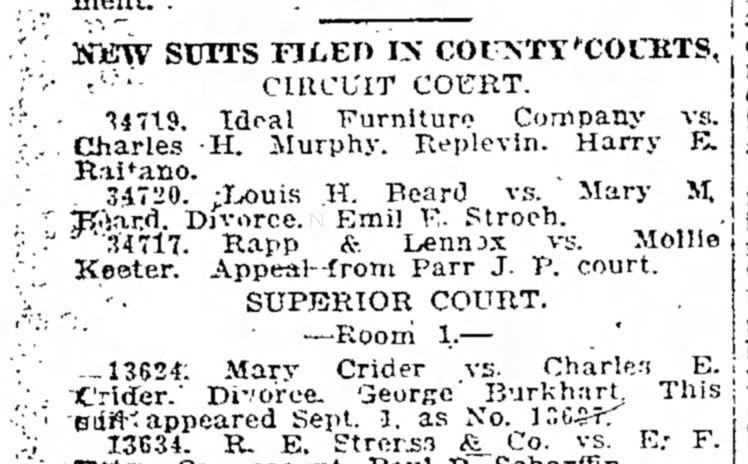 Louis H. Beard & Mary Kincaid-Divorce- The Indianapolis Star (Indianapolis, IN)-3 Sep 1921, Sat-Pg 1