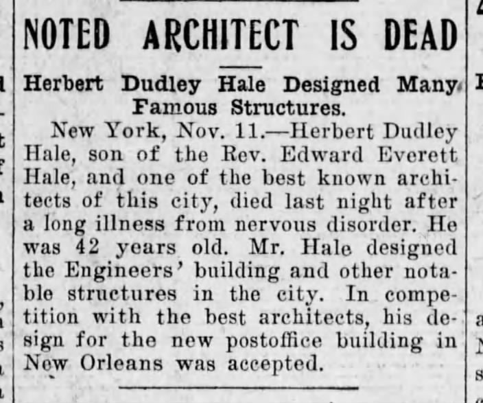 Noted Architect Is Dead
Herbert Dudley Hale (Dud's father)