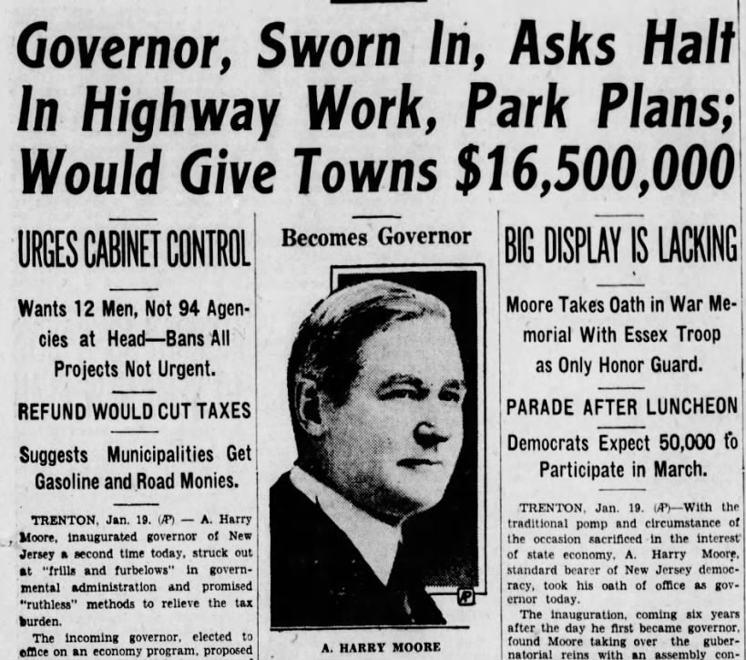Governor, Sworn In, Asks Halt in Highway Work, Park Plans; Would Give Town $16,500,000