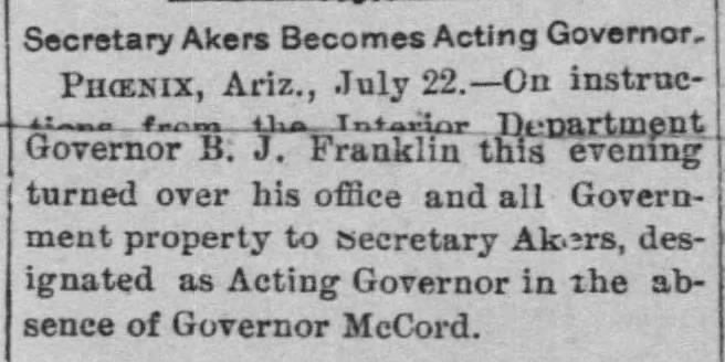 Secretary Akers Becomes Acting Governor