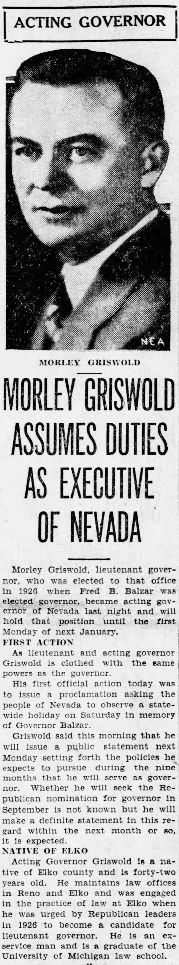 Morley Griswold Assumes Duties As Executive of Nevada