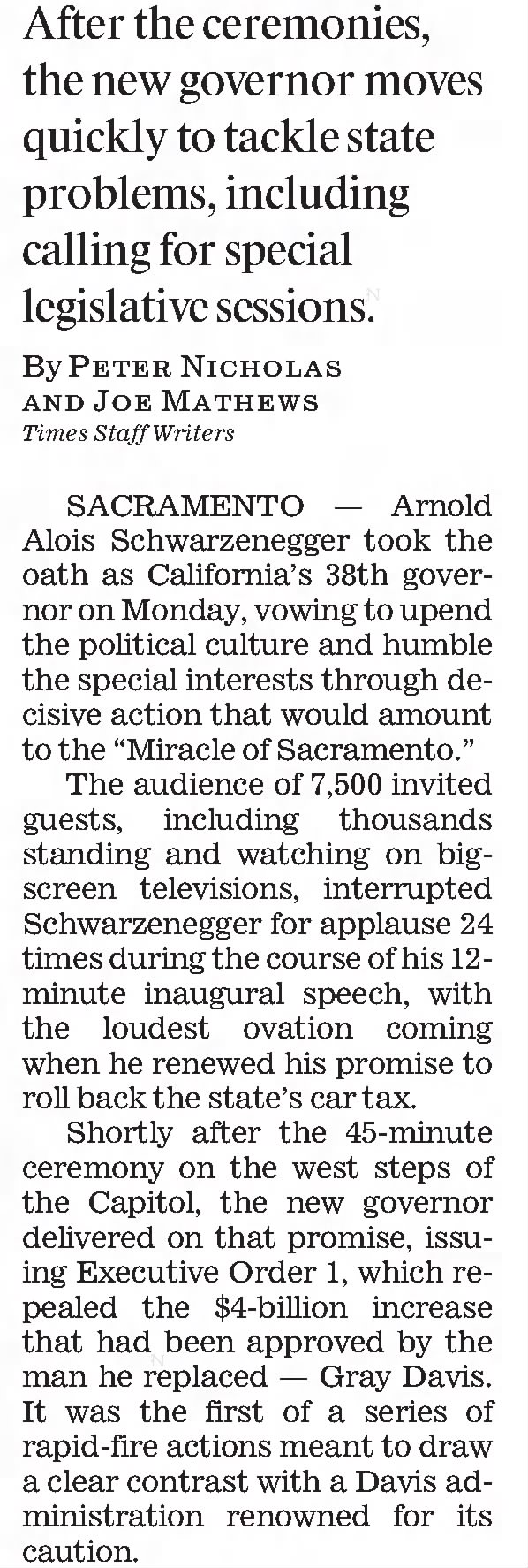 Schwarzenegger inaugurated November 18