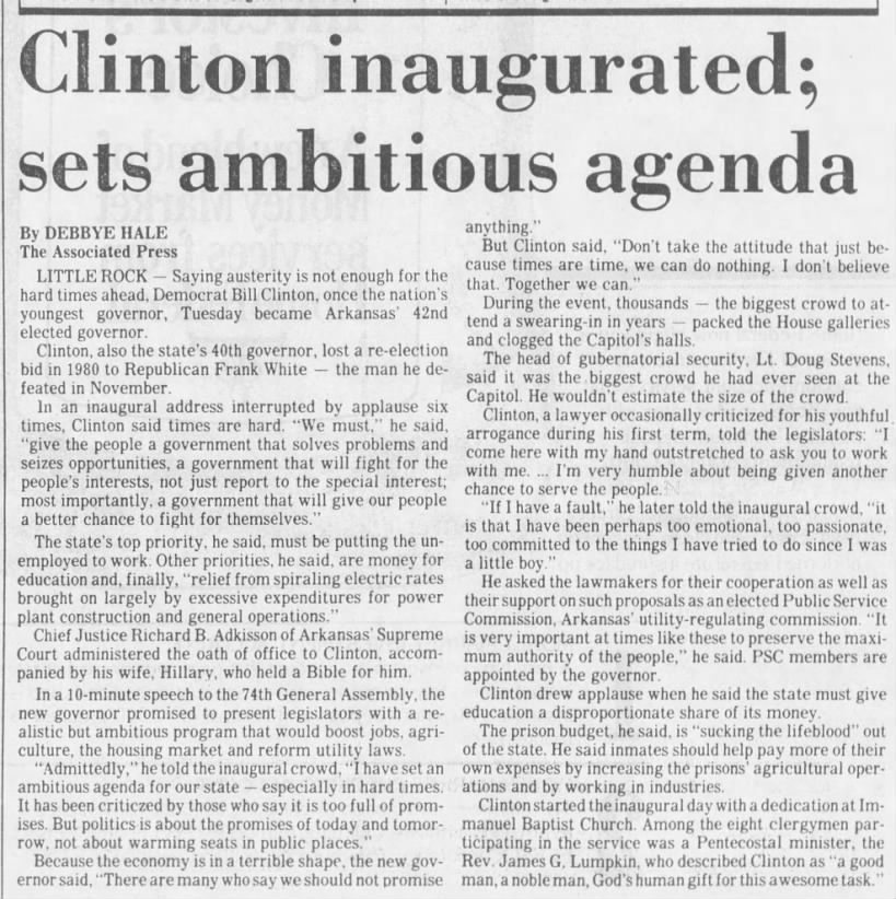 Clinton inaugurated January 11
