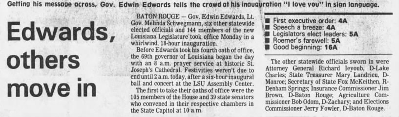 Edwards inaugurated January 13