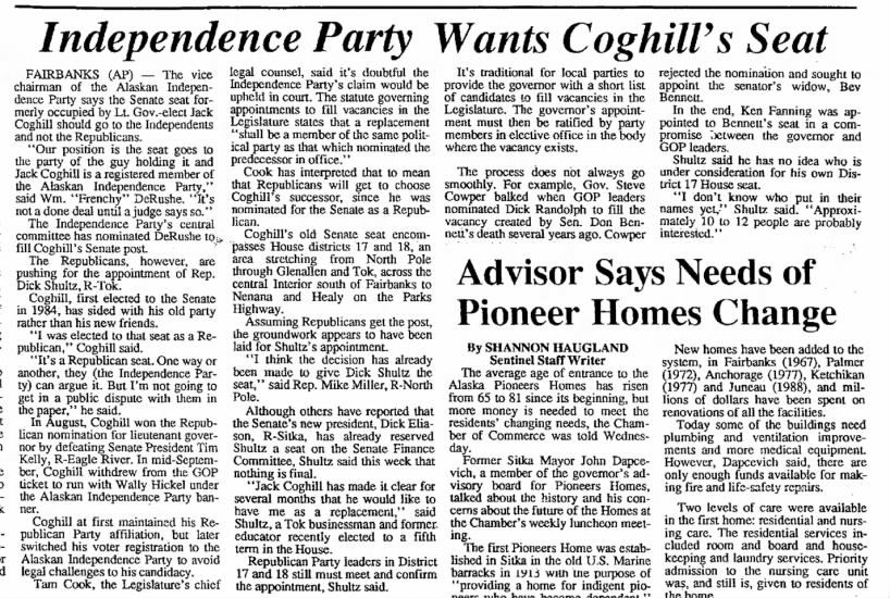 Independence Party Wants Coghill's Seat