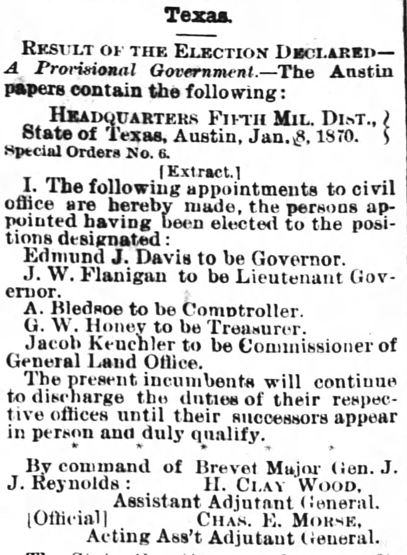  Davis elected and becomes governor January 8