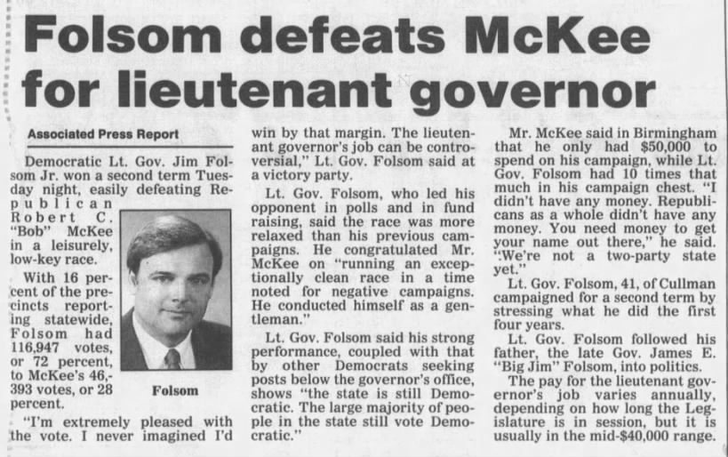 Folsom Defeats McKee for Lieutenant Governor