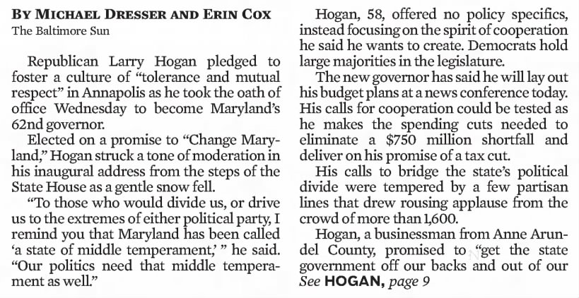 Hogan inaugurated January 21