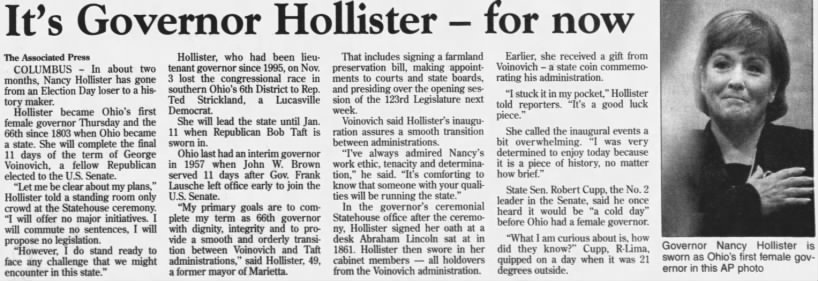 Hollister succeeds Voinovich December 31