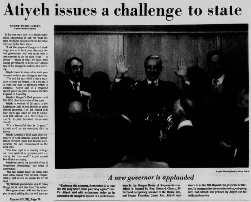 Atiyeh issues a challenge to state