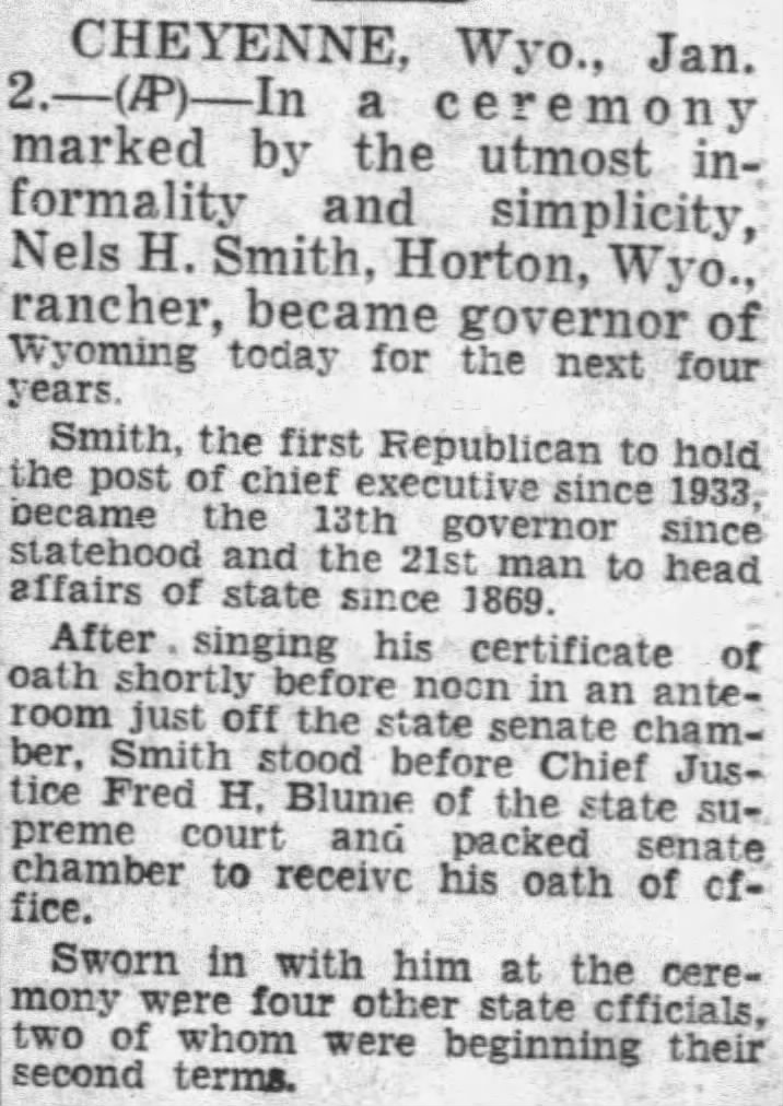 Smith inaugurated January 2