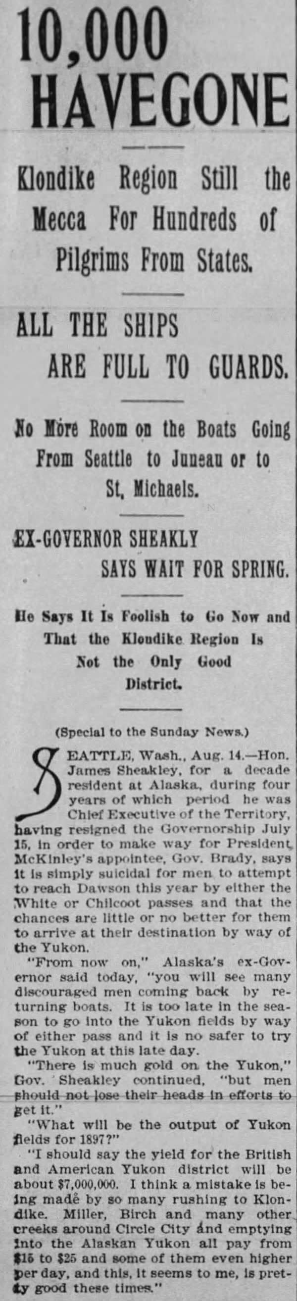 James Sheakley Resigned July 15, 1897