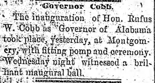 Alabama Governor Cobb inaugurated