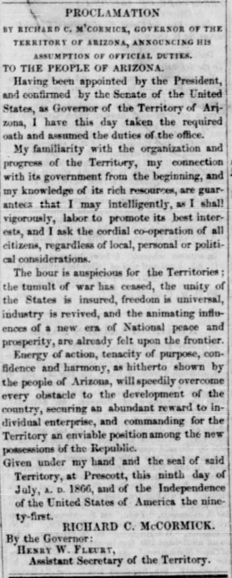 Proclamation, July 9, 1866