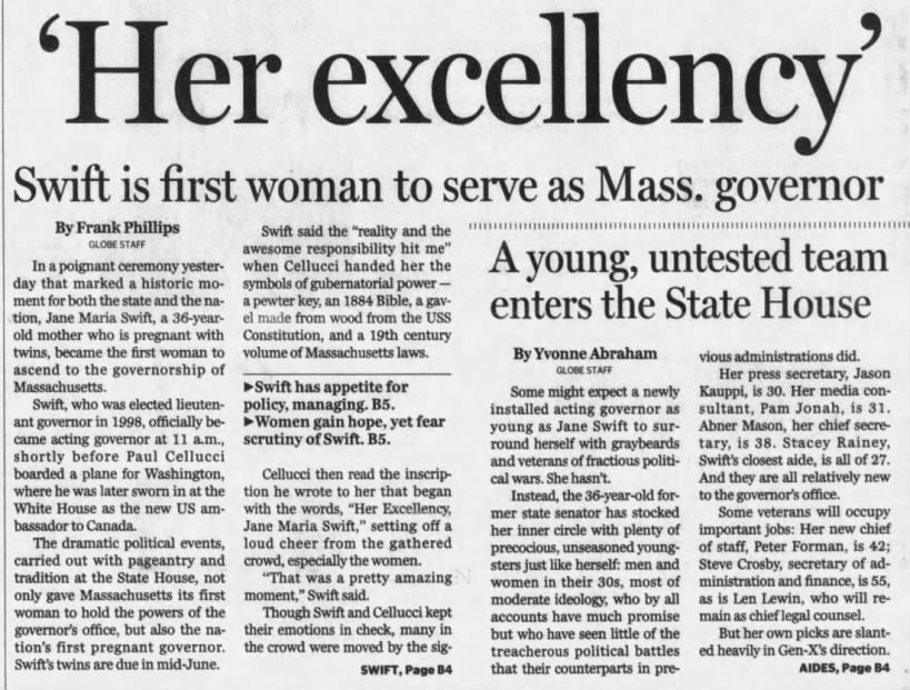 'Her excellency': Swift is first woman to serve as Mass. governor