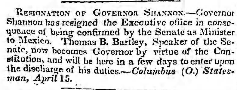 Resignation of Governor Shannon