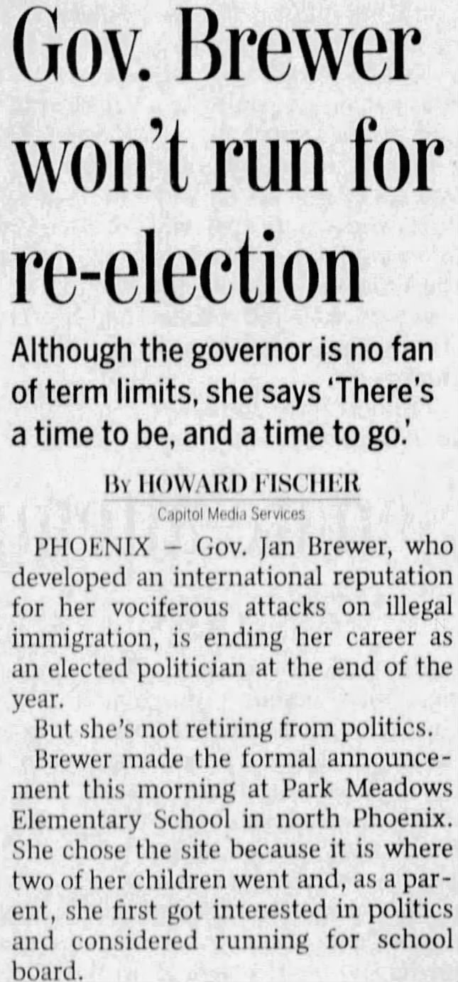 Gov. Brewer won't run for re-election