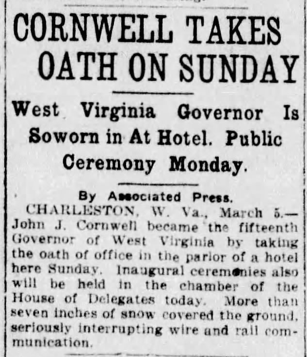 Cornwell inaugurated March 4
